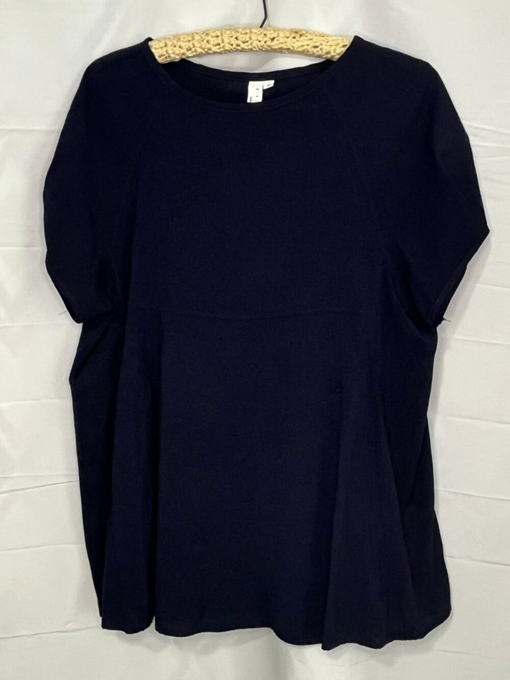 EXLURA Summer Babydoll Peplum Top Oversized Short Sleeve Navy Blue pockets Med